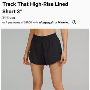 Lululemon Track That High-Rise Lined Short 3 inch inseam in Black, Size 18